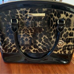 Anne Klein patent cheetah print bag